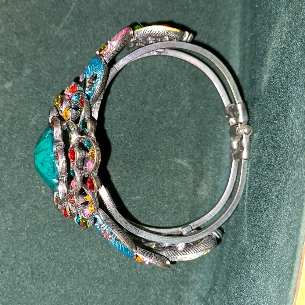 VTG Mardi Gras Mermaid SDLZ Cuff Bracelet Art Deco Floral Rainbow Wrist Clamper - Picture 6 of 12